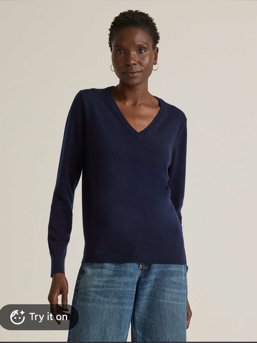 Quince 100% Mongolian cashmere v-neck sweater true navy women's size M